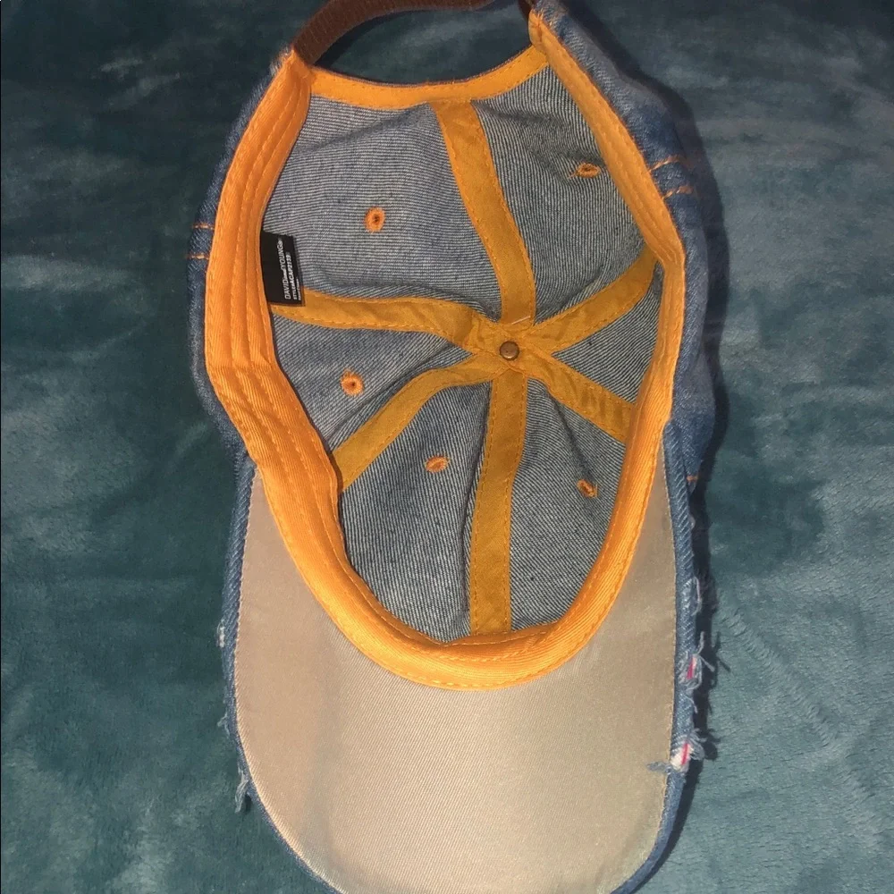 Embellished Distressed Denim Baseball Cap - Blue